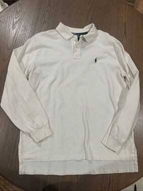 Ralph Lauren White Long-Sleeve Polo with Navy Pony